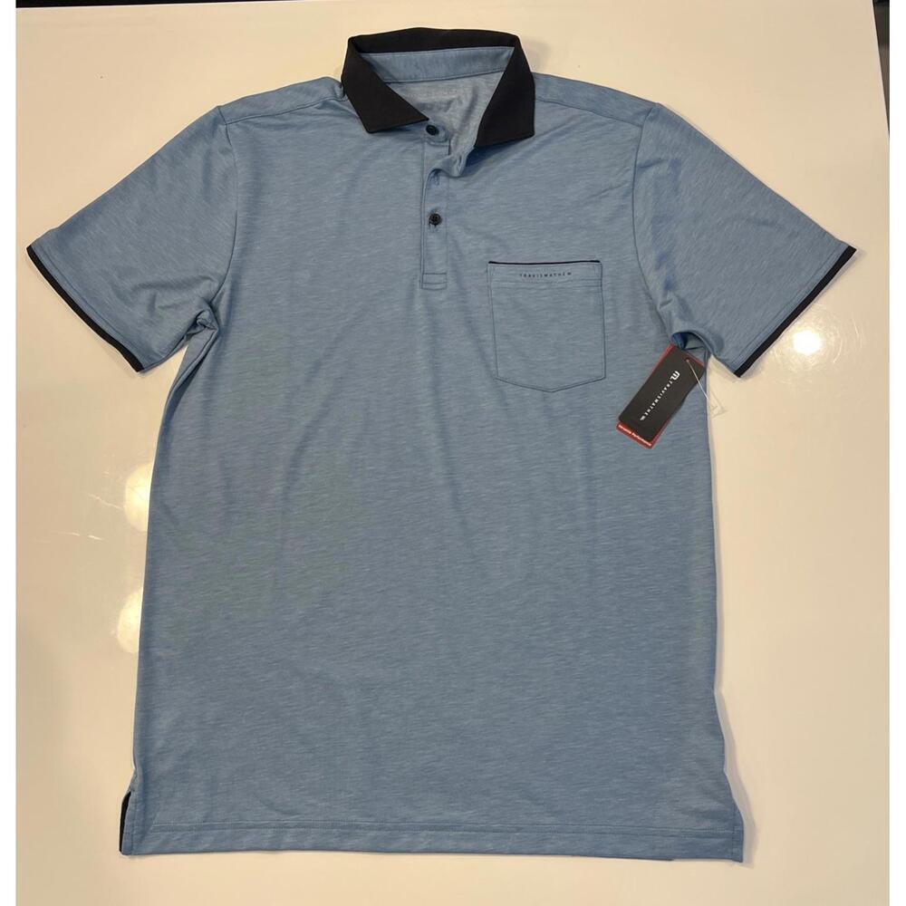 $110 Travis Mathew Blue Featherweight Golf Polo Shirt Size XL Heater Men’s New - Picture 4 of 8